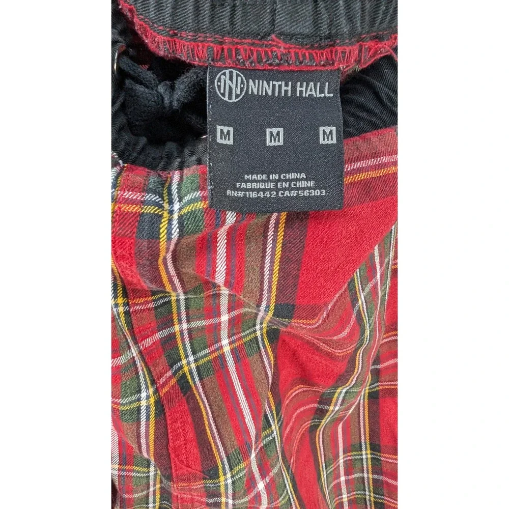 Ninth Hall Mens Red Plaid Basketball Shorts Streetwear Tartan Zip Pocket Size M
